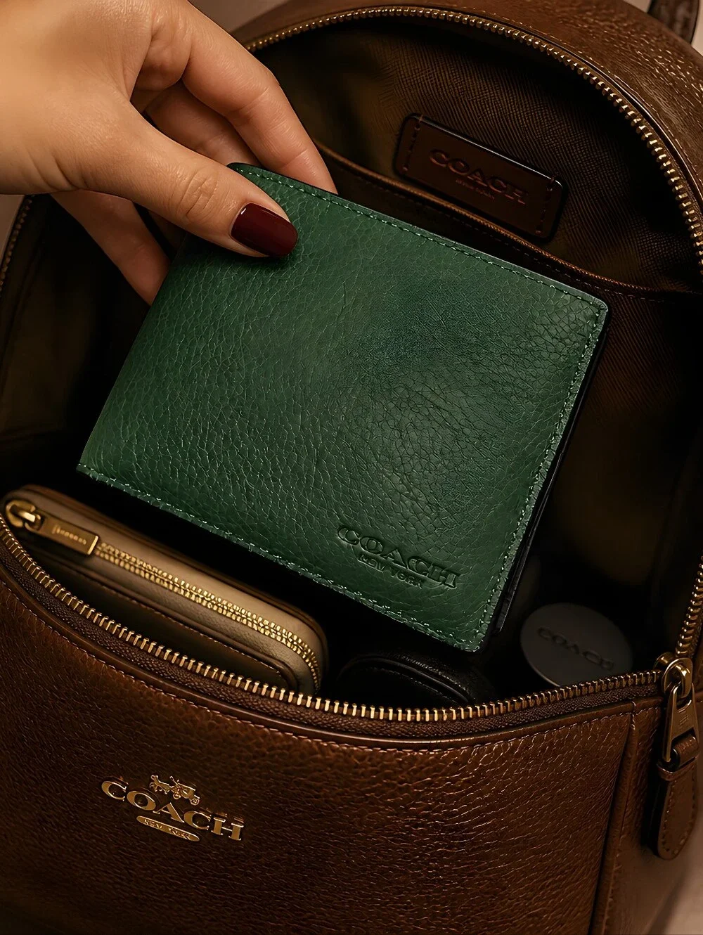 NWT COACH Billfold Wallet Color Grass/ Kelly Green. (Unisex)